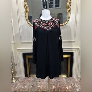 Francesca’s Blue‎ Rain Black Embroidered Boho Tunic Dress L Lined